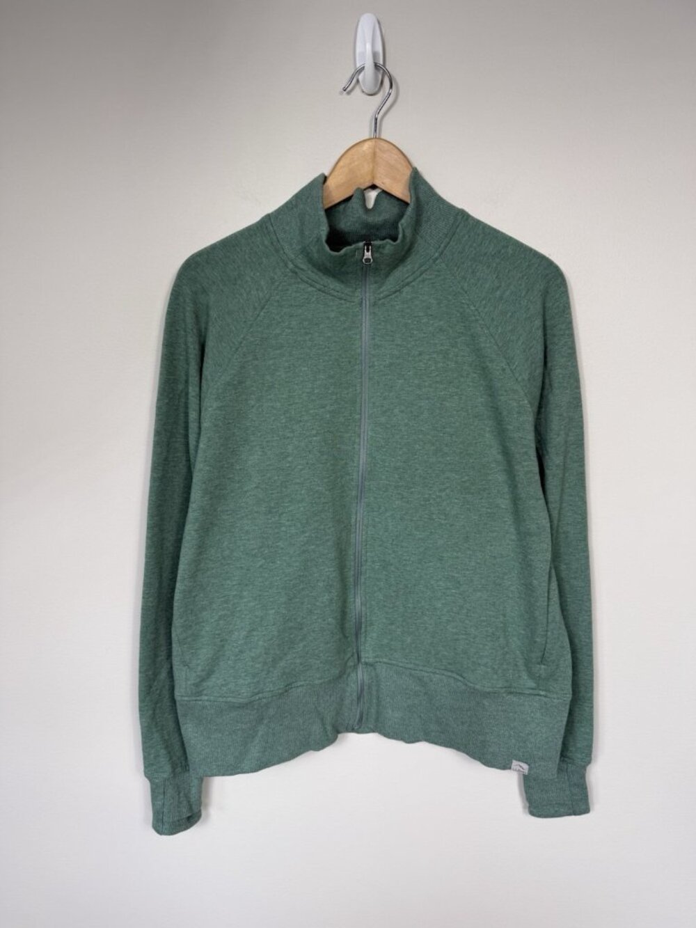 LL Bean Women's Full Zip Sweatshirt Mock Neck Green Hike Outdoor Cotton Large